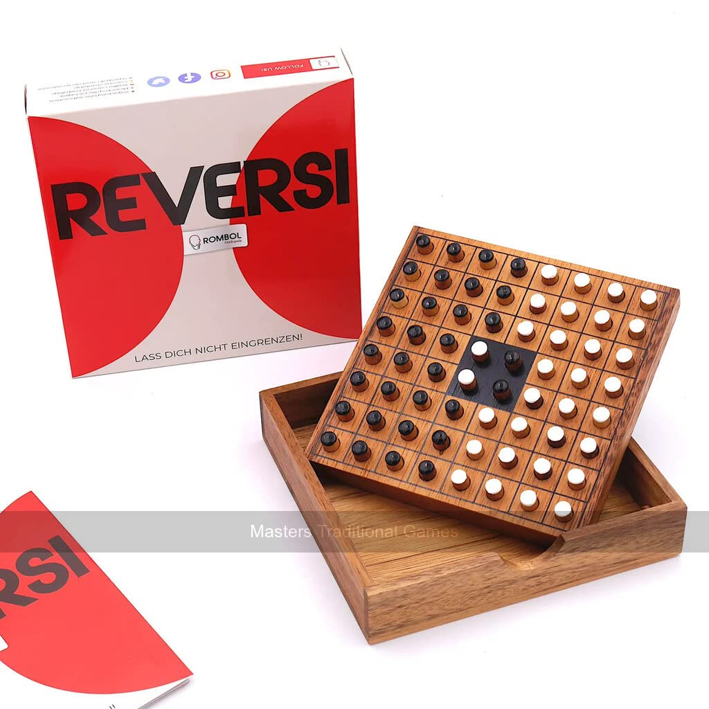 Rombol wooden Reversi Game - White and Black pieces - Wooden storage box - Travel games - 2 player strategy board game