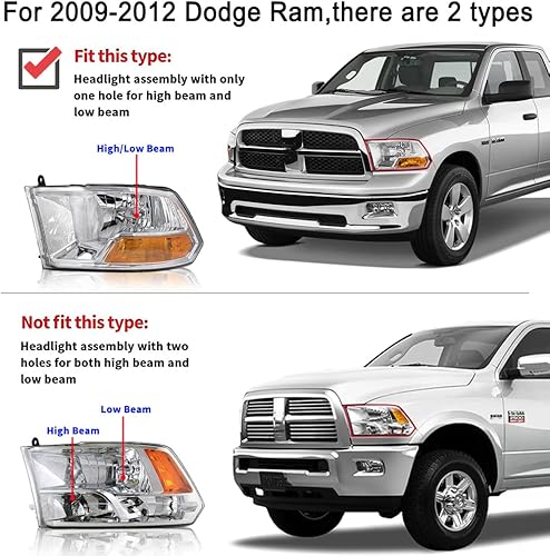 Miniatura 2 de Juego de ensamblaje de faros delanteros para Dodge Ram 1500 2500 3500 2009-2012 Pickup repuesto OE (compatible con modelo de doble haz) lado del