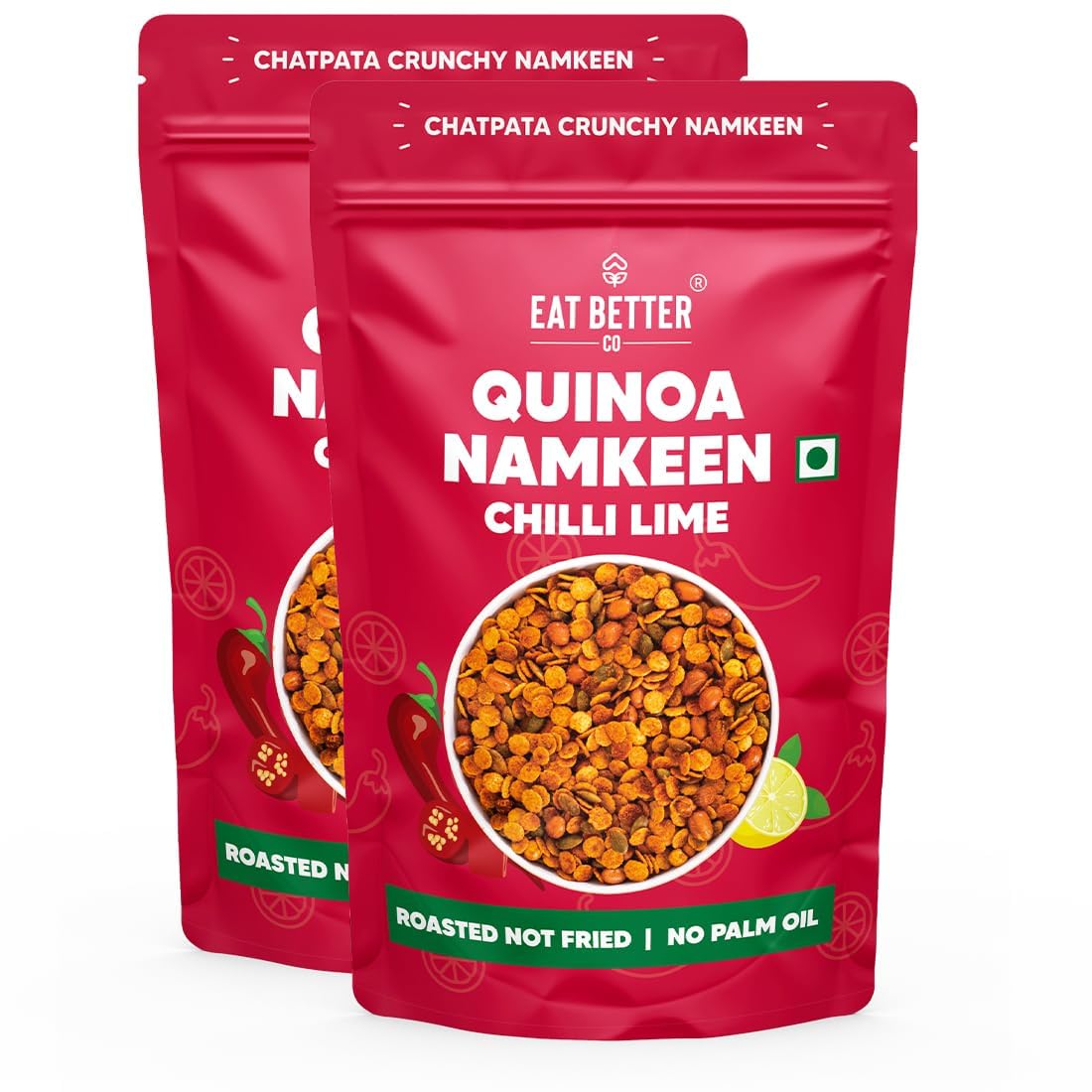 Eat Better Co – Quinoa Healthy Namkeen – Chatpata Chilli Lime – Healthy Namkeen Snacks - Pack of 2 – 200 grams - Healthy Snacks for Weight Loss - Roasted NOT Fried