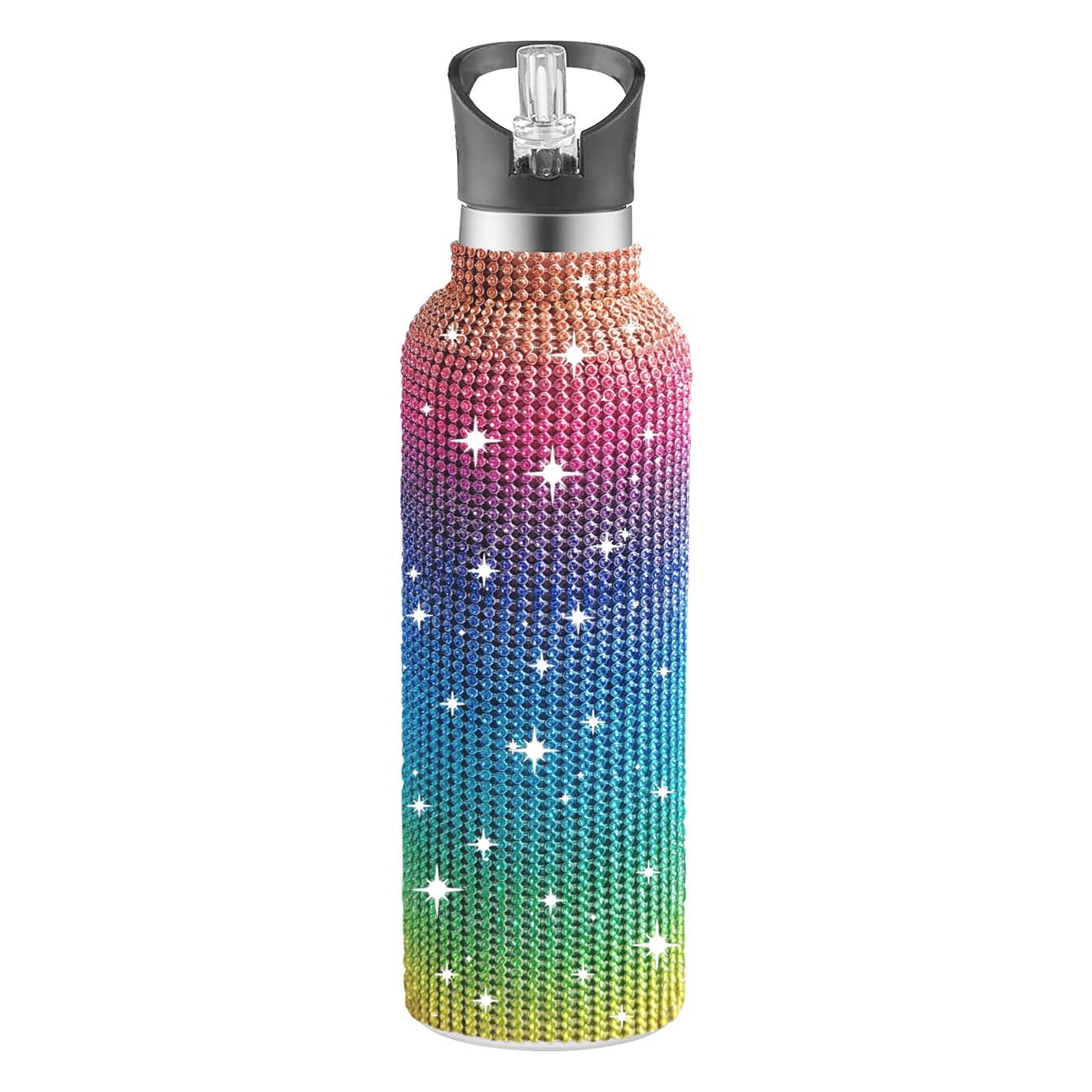 Daofaith 500ml / 17oz Diamond Water Bottle Bling Cup Glitter Water Bottle Rhinestone Dazzling Stainless Steel Insulated Bottle Sparkling Cup Tumbler