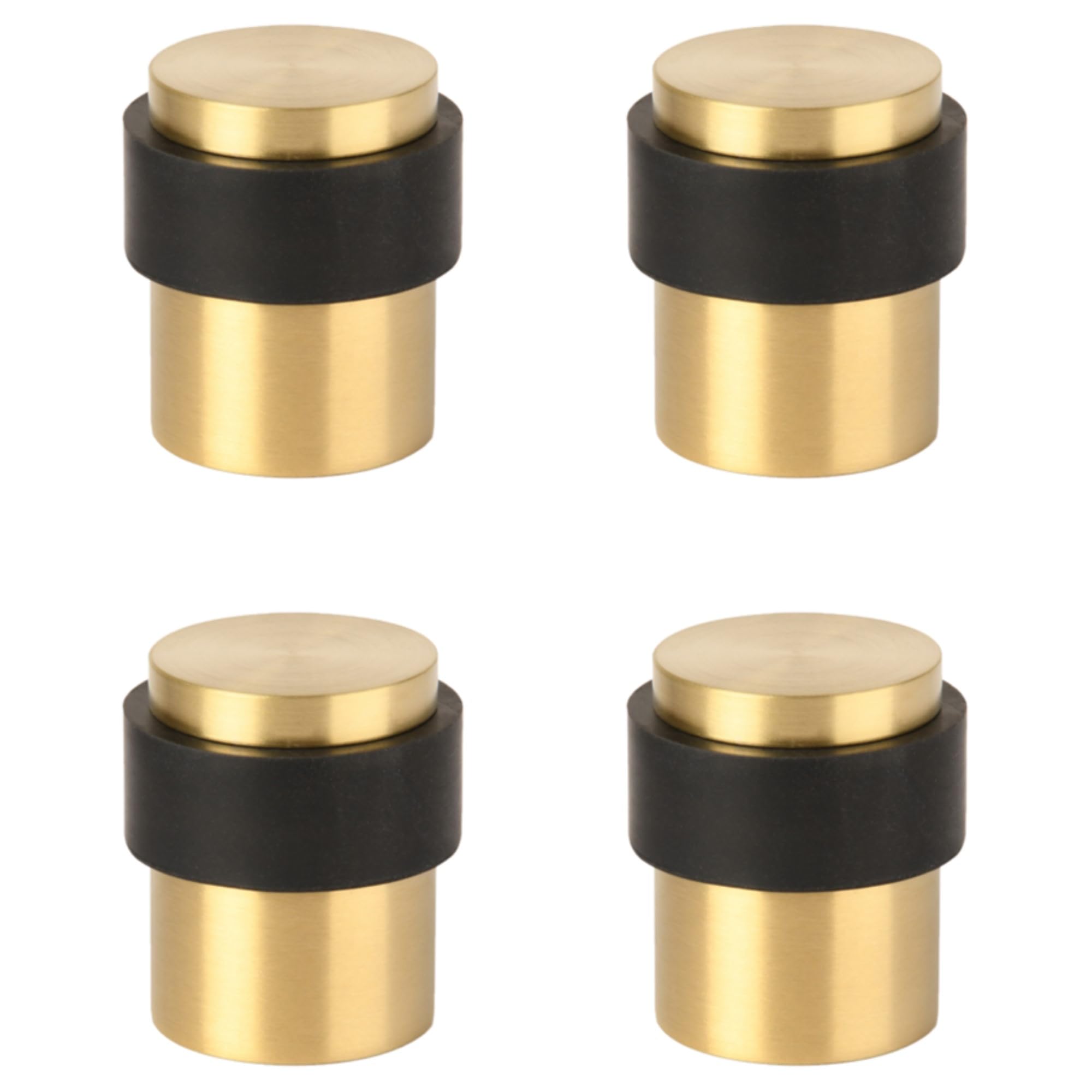 HANDLEZONE® 4 Pack Floor Mounted Door Stop 30mm x 40mm, Collared with Rubber Buffer Stopper, Concealed Fixing - Satin Brass
