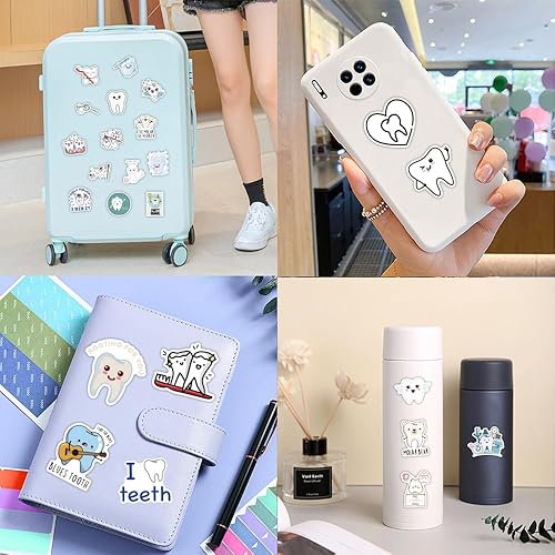 Miniatura 7 de Calcomanías de dientes 100 unidades, calcomanías dentales de vinilo, calcomanías dentales de hadas, calcomanías para laptop, botella de agua,