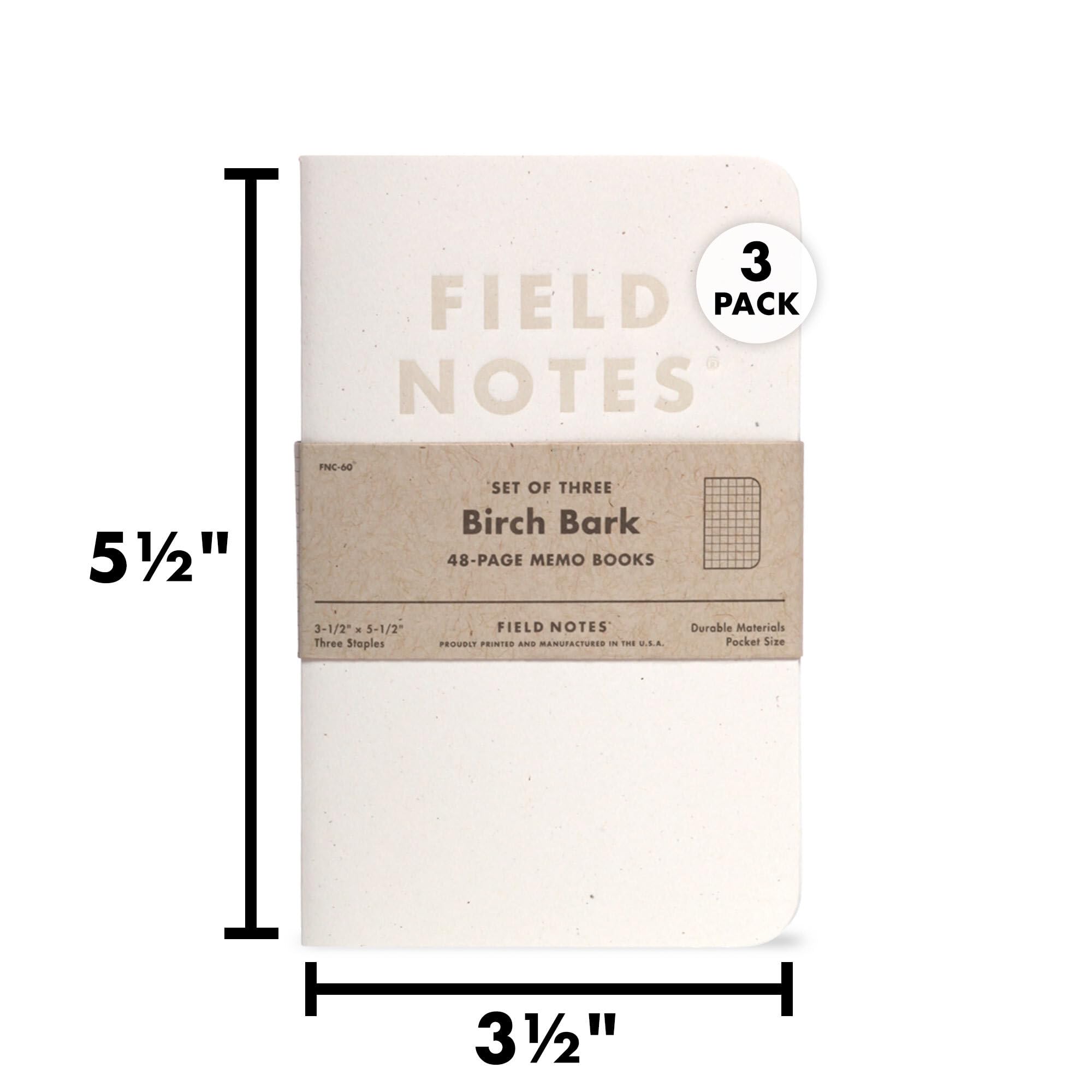 Grassy Fieldnote Field Notes: Birch Bark Edition 3-Pack - Graph Grid Paper 48 Page