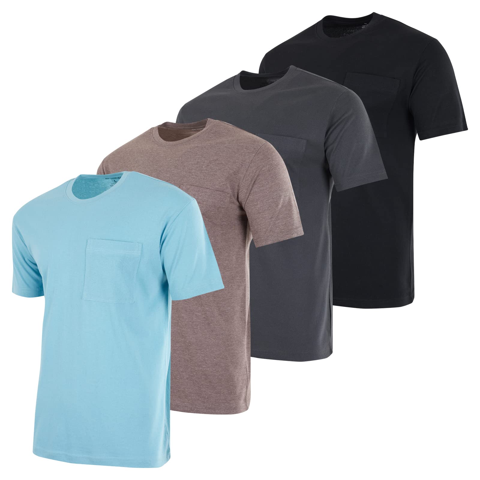 Real Essentials4 Pack: Men's Cotton Performance Short Sleeve Crew Neck Pocket T-Shirt Athletic Top (Available in Big & Tall)