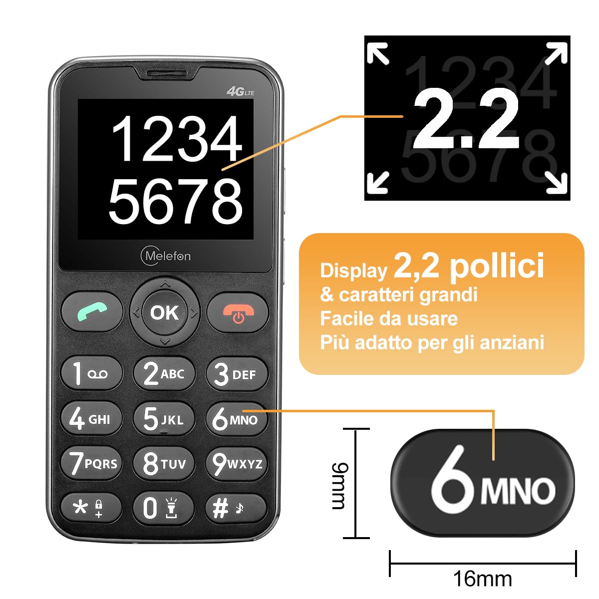 4G Telefono per anziani con tasti grandi,Cellulare senza contratto con volume alto,funzione di chiamata SOS e base di ricarica, cellulare adatto agli anziani(Nero)