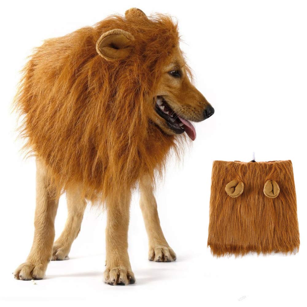 YMeroPet Dog Cat Lion Mane Wigs with Ears Adjustable Comfortable Fancy Lion Mane Costume for Halloween Christmas Holiday Party (L, Brown)