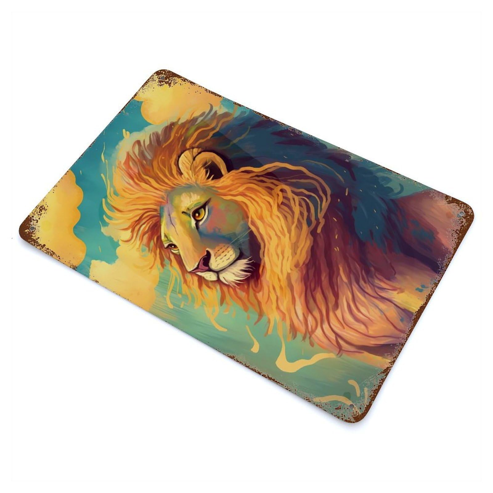 Lion Fetching Rust Effect Tin Sign 11.8"x7.9", Ideal for Cafe, Home Bar And Lounge Decor
