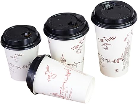 Amazon ハッピー ライフ Happylife 厚紙カップ コーヒー 8oz 250ml 紙コップ フタ付き 使い捨て オフィス 待合室 カフェ 1000個入り 使い捨てドリンクカップ オンライン通販
