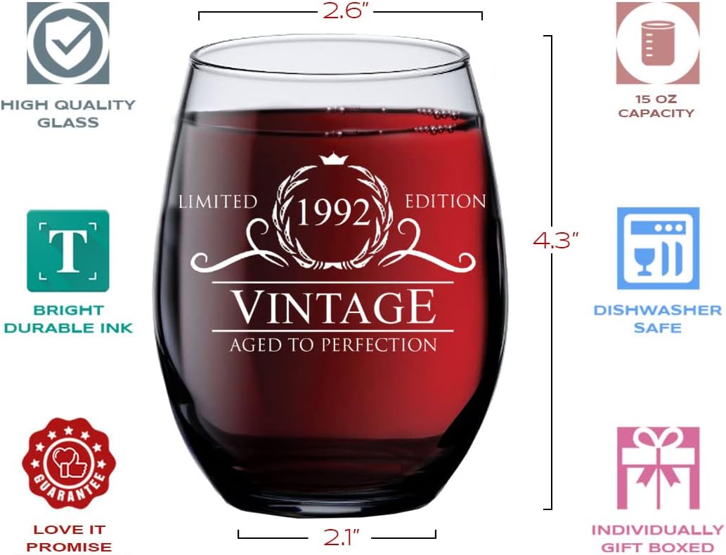 40% оƒƒ Dіѕсоunt 30th Birthday Gifts for Women Men - 1991 Vintage 15 oz Stemless Wine Glass - 30 Year Old Birthday Party Decorations - Thirtieth Anniversary Presents for Parents Dad Mom - Thirty Class Reunion Ideas