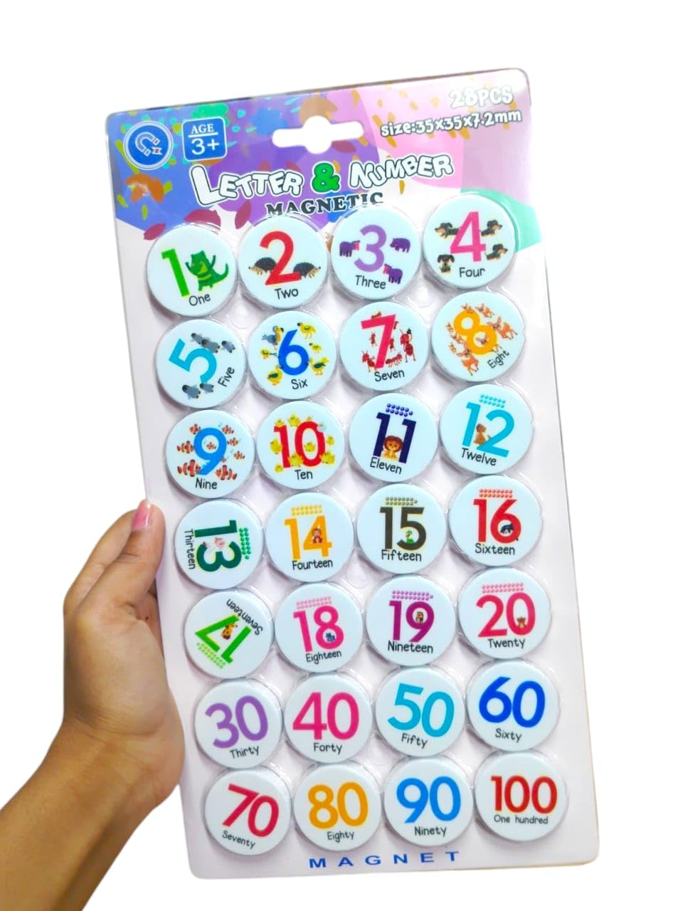 TD Creations Educational Number Magnets for Kids – 28-Piece Set, Numbers 1–100 with Words, 3.5 x 3.5 cm, Ages 3+