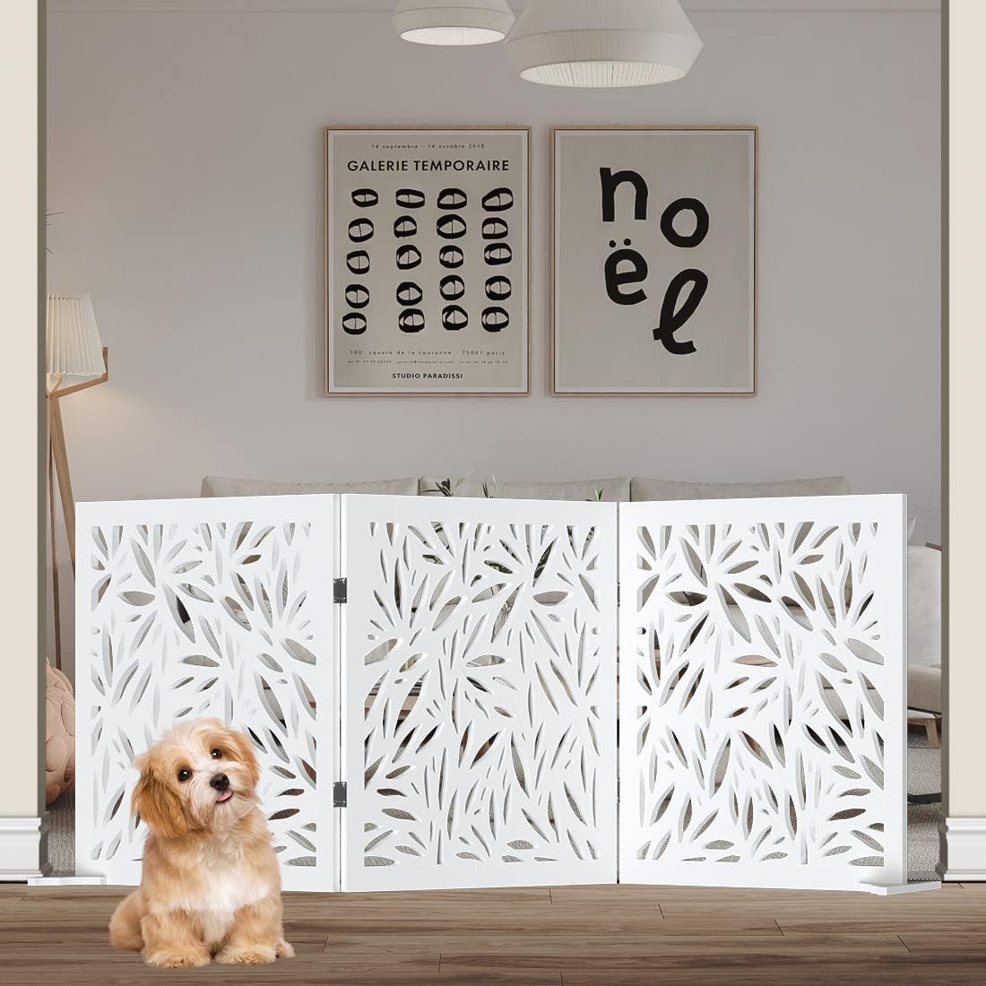 3 Panel Free Standing Dog Gates Step Over Pet Gate for