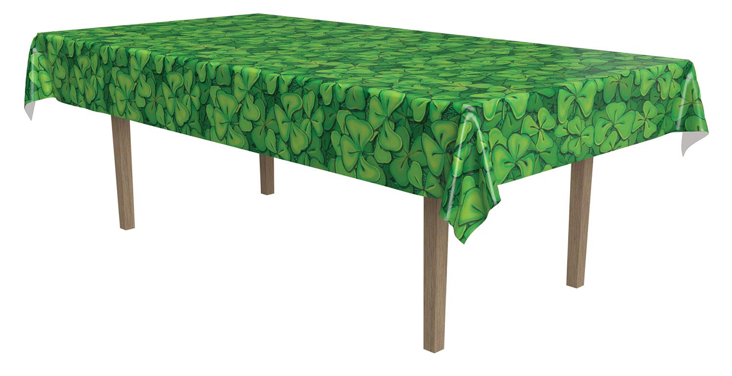 Beistle Printed Plastic Shamrock Table Cover Luck of The Irish Celebrations and Happy St. Patrick’s Day Party Supplies, 54"x108", Green