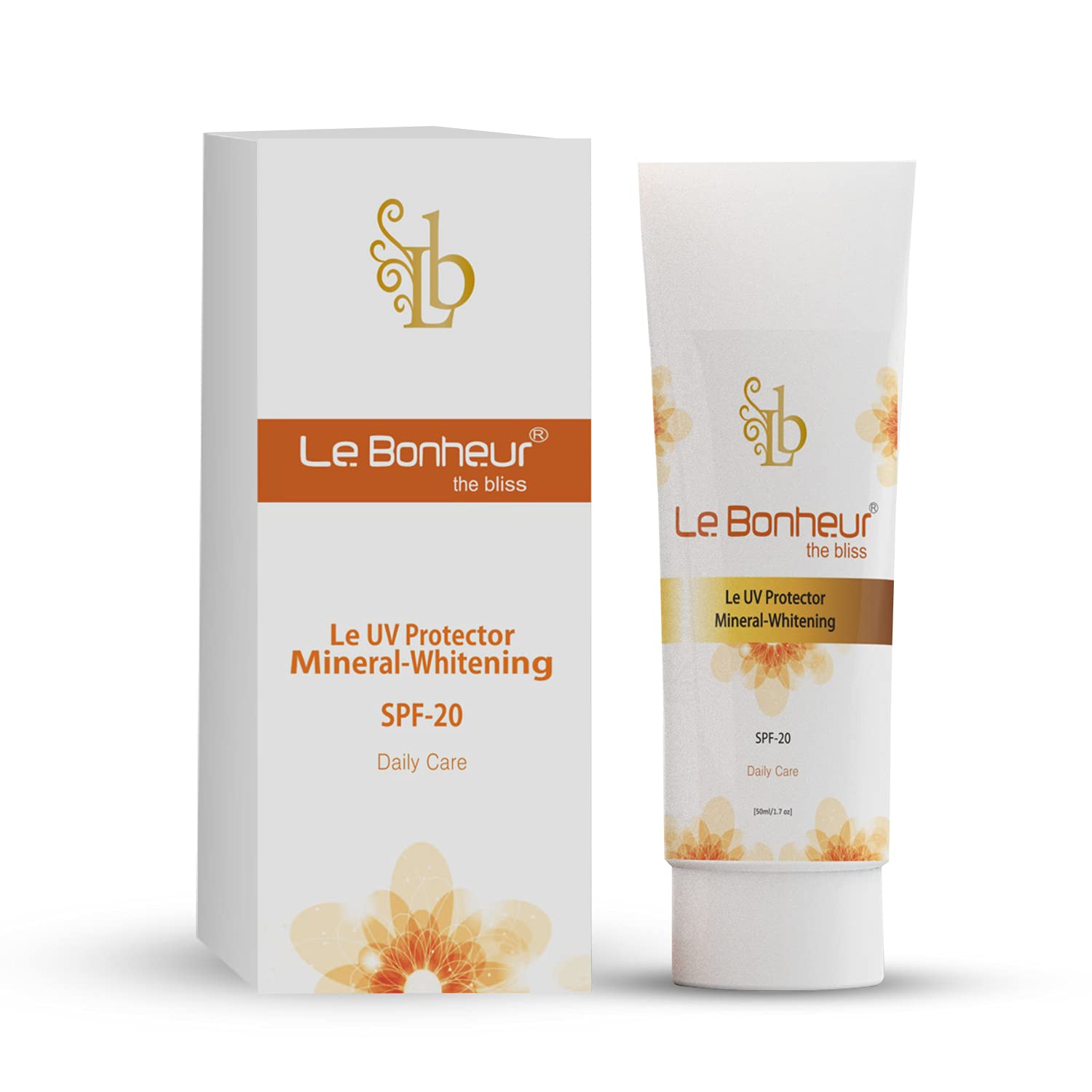 Le Bonheur Le UV Protector Mineral Glowing Sunscreen SPF 20 | Daily Care | Super Light Non Greasy | Natural Minerals | Organic Oils | For All Types Of Skin | 50ml