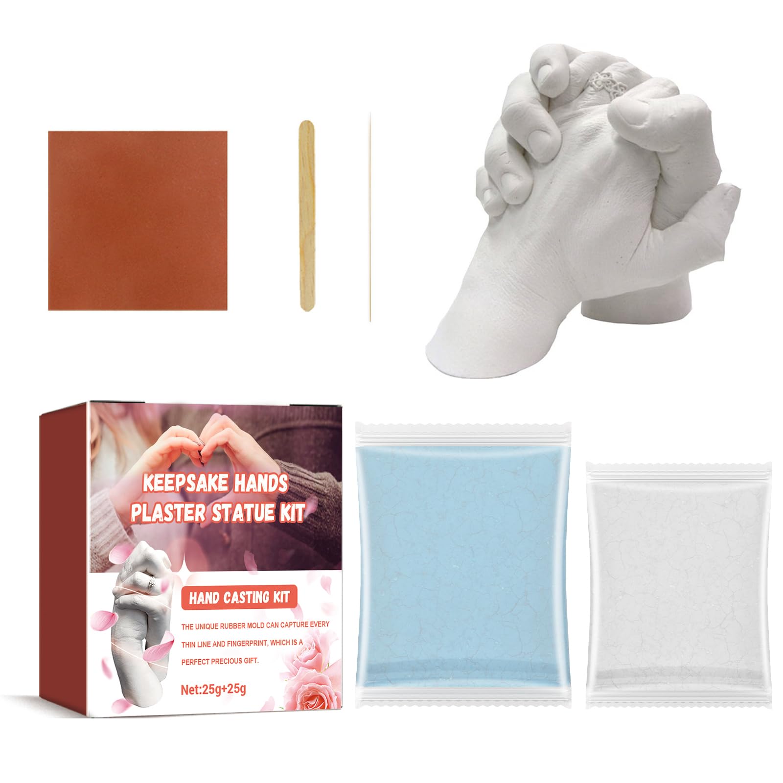 Grgowe Kit Escultura Manos,Molde para Manos Pareja,Molde para Manos Pareja,Kit 3D Completo Alginato,Moldes de Manos y Yeso Envase y Herramientas,Regalos Originales para Amigos (A)