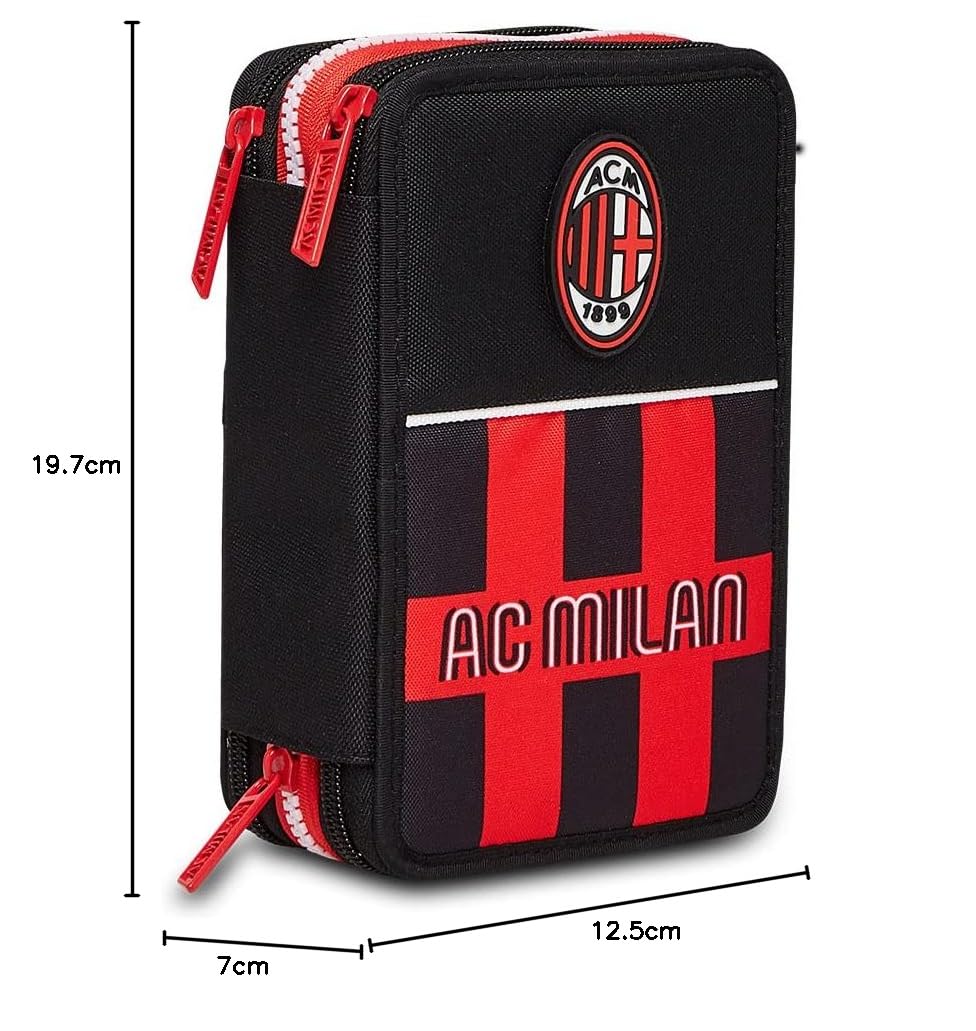 Seven Astuccio 3 Zip MILAN GLORY & HONOUR, Nero, Completo di Matite, Pennarelli e penne, Per bambini e ragazzi, Scuola & Tempo Libero, prodotto ufficiale, Idea regalo