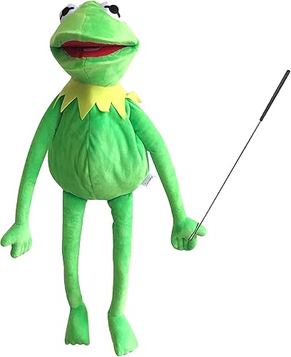 Kermit - Marioneta de rana con barra de control de brazo de marionetas y 50 calcomanías de rana Kermit espectáculo de Muppets de peluche de rana de