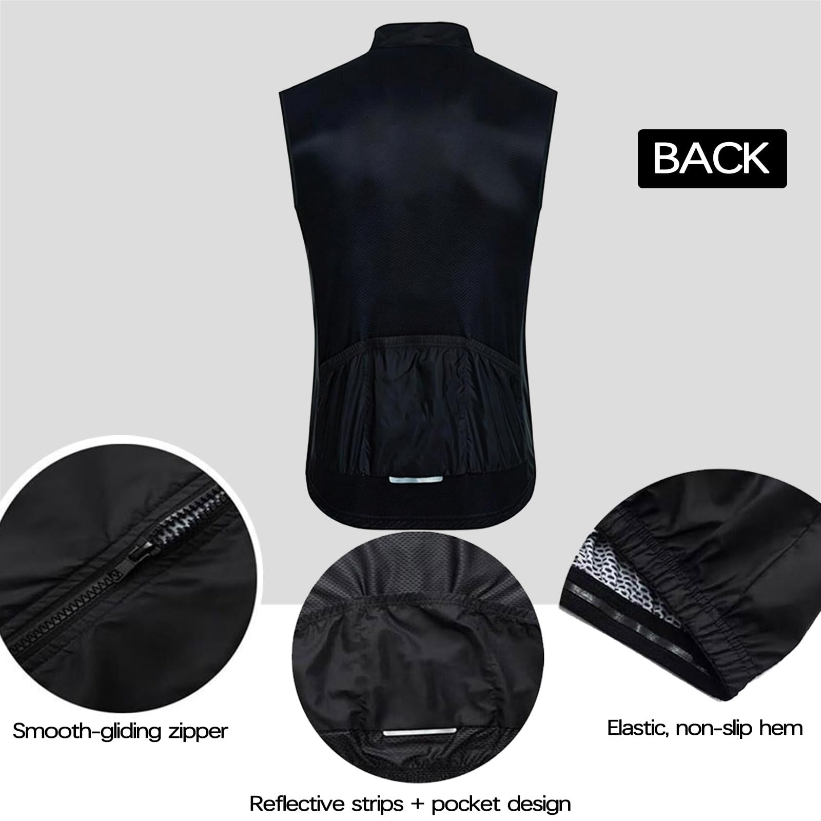Chaleco de ciclismo sin mangas impermeable ligero, chaleco de bicicleta en seco rápido con bolsillos traseros y tiras reflectantes para ciclismo de montaña en carretera, Gray-L