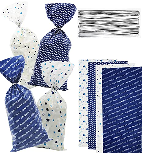 The Dreidel Company Hanukkah Bags Hanukkah Cellophane Treat Bags For Hanukkah Gifts or Hanukkah Party (72-Pack)