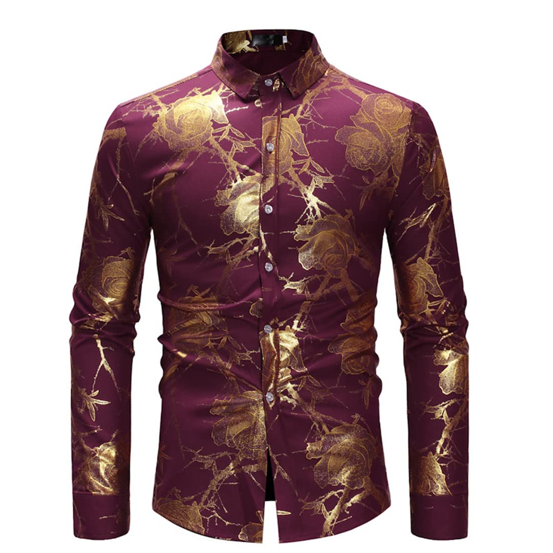 Amazon.com: Luxury Gold Rose Print Shirt Mens Casual Button Down Dress  Shirts Party Nightclub Prom Men Shirt Black S : Clothing, Shoes & Jewelry