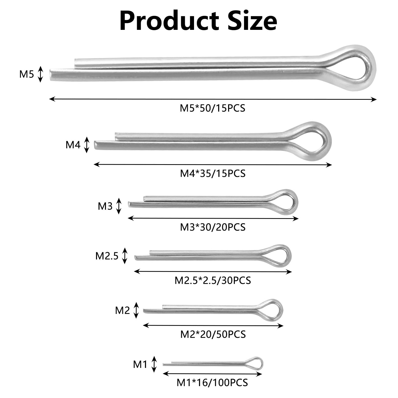 230 Pezzi Copiglie in Acciaio Inossidabile Assortimento Coppiglie Spaccate con Scatola Portaoggetti in 6 Diverse Dimensioni M1 M2 M2.5 M3 M4 M5 Cotter Pin Coppiglia Spaccate per automobili