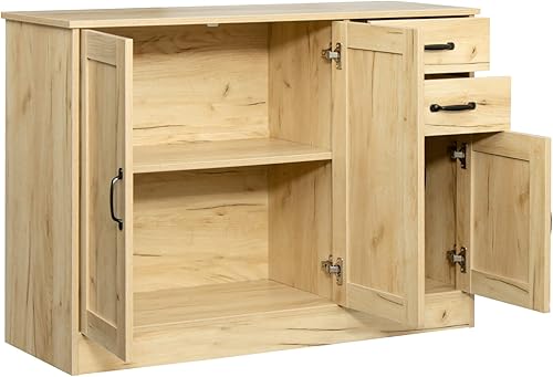 Miniatura 5 de Goujxcy Aparador de madera para bufé, mesa de consola con almacenamiento y estante ajustable, armario decorativo desgastado para entrada, cocina,