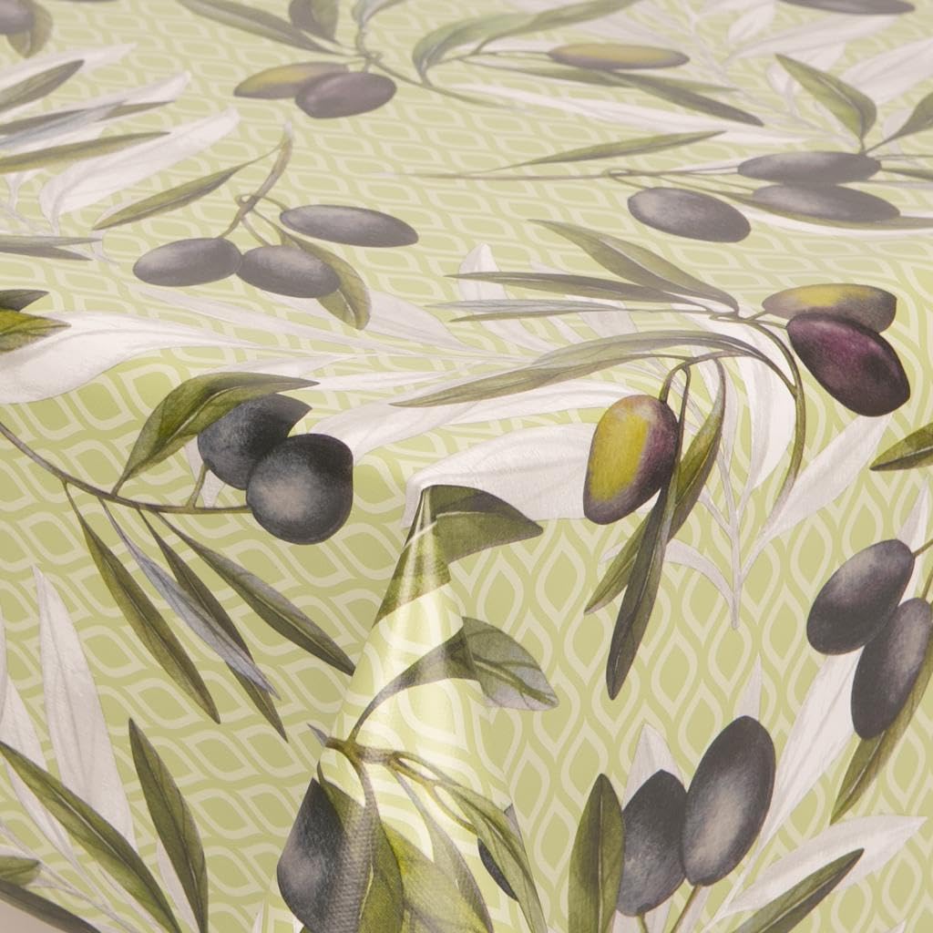Home Expressions PVC Tablecloth Olive Branch on Green Geometric Ground