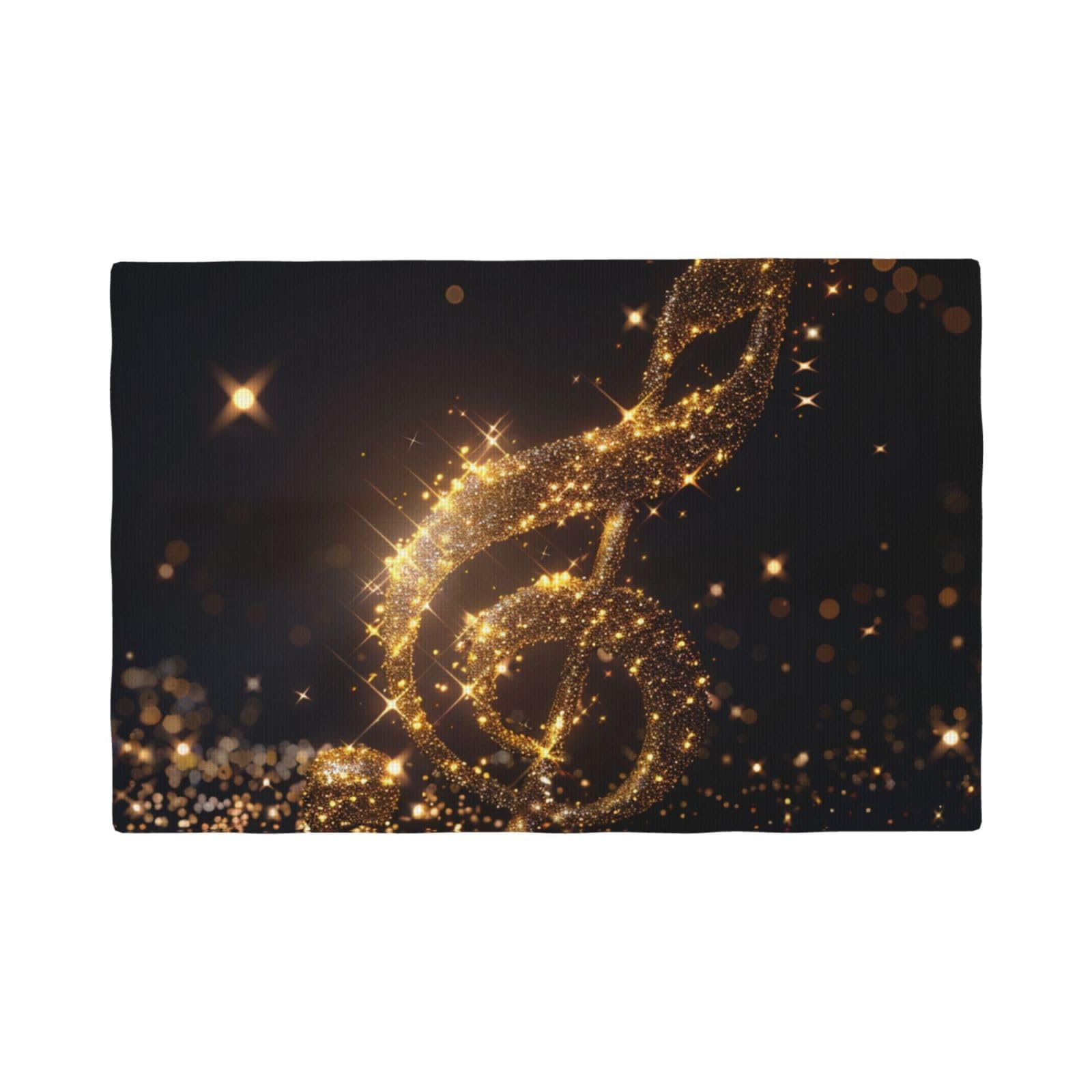 Gold Musical Note with Fallen Shiny Star Print Placemats Set, Heat Resistant Washable Placemat 12x18in Table Mats for Party Kitchen Dining Table Decoration Indoor Outdoor, Six Piece