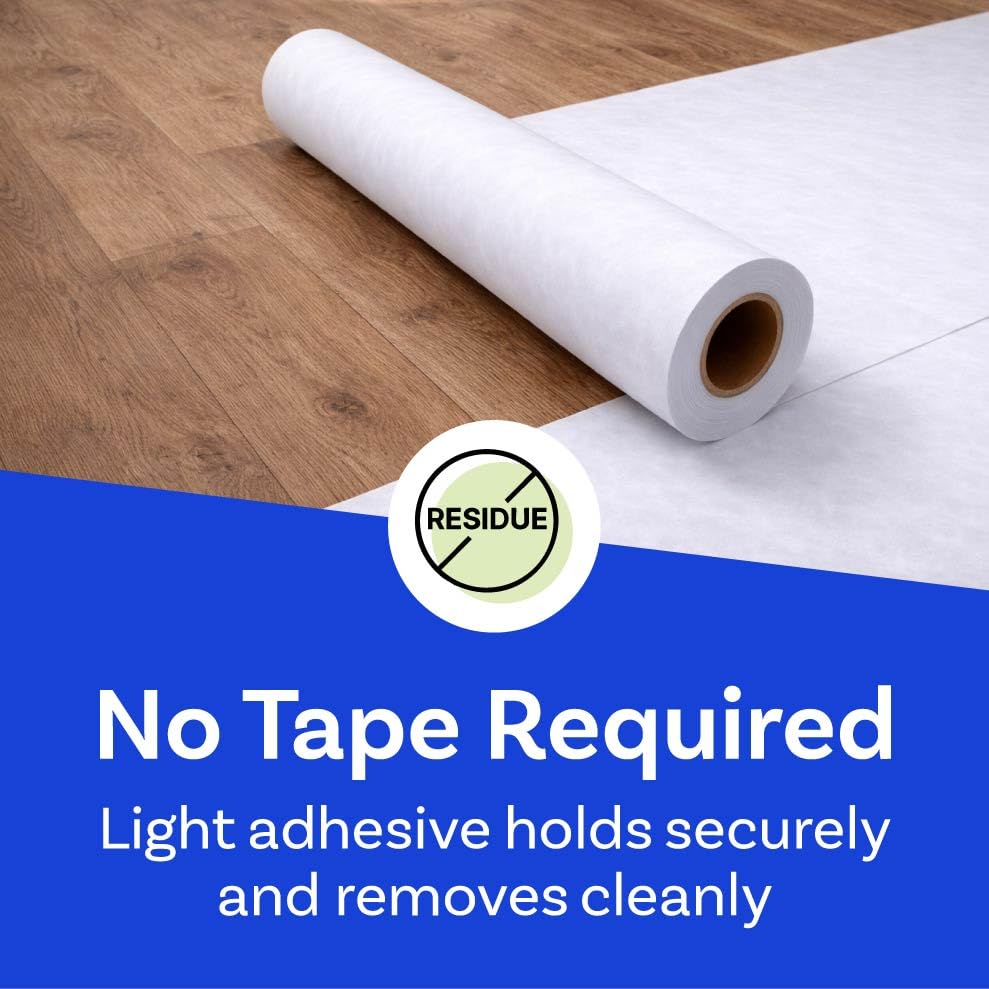 Image of TapeManBlue Temporary Floor Protector Roll, 24 inch x 100', Water and Slip Resistant, Heavy Duty Temporary Floor Covering for Construction, Painting, Moving, and Parties, Surface Protection Fleece, White