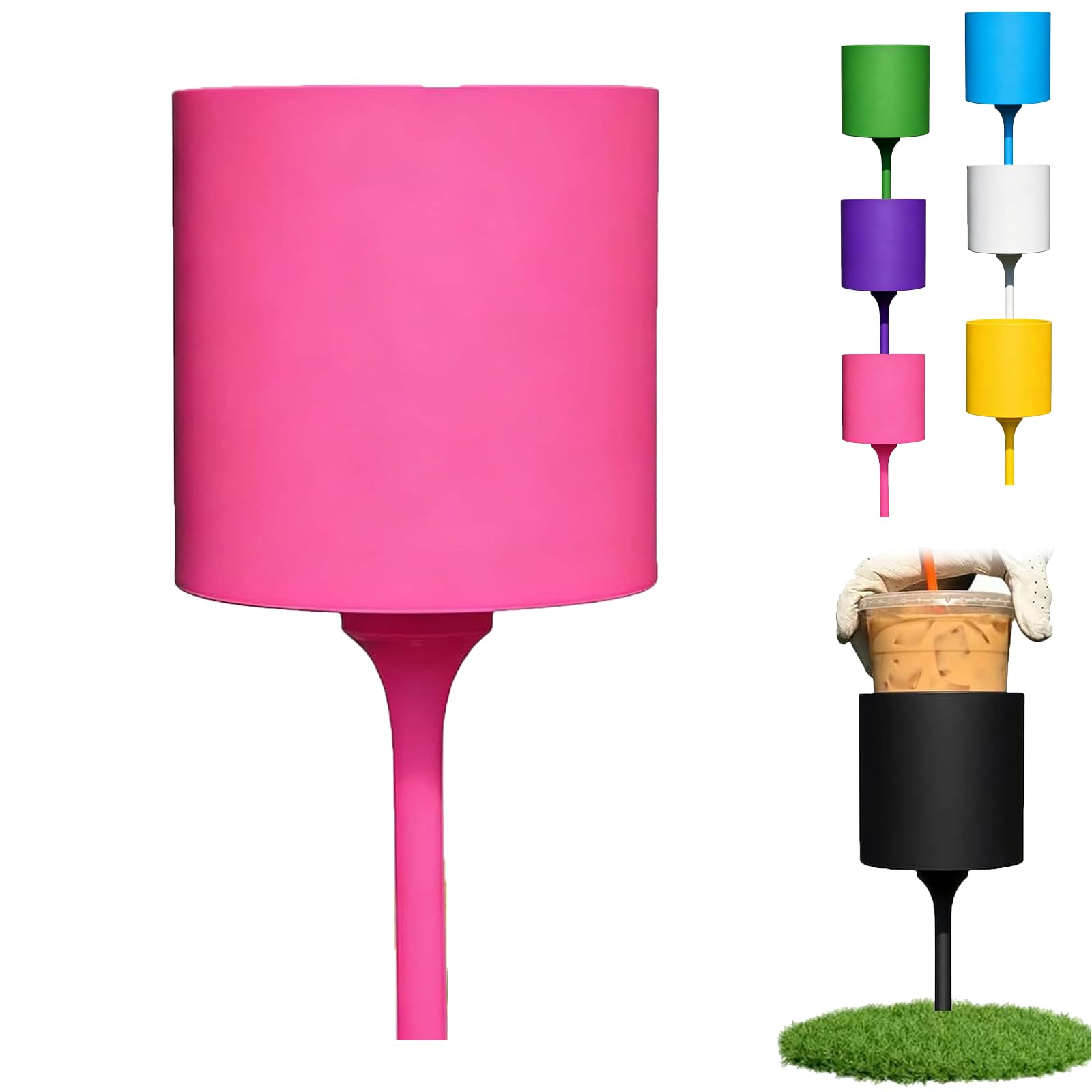 Portable Golf Cup Holder Stake, for Drink & Coffee, Heavy-Duty Outdoor Beverage Tumbler Water Bottle Holder Spike, Lightweight Golf Course & Backyard Grass Accessory, 3D Printed Design (Pink)