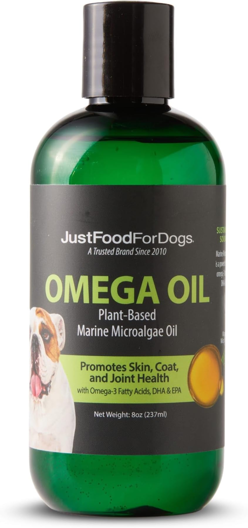 JustFoodForDogs Omega 3 for Dogs, Omega Oil for Dogs, Dog Joint Supplement, Skin and Coat Supplement, Dog Fish Oil Alternative, Human Grade, Vegan, Sustainable & Eco-Friendly - 8 oz