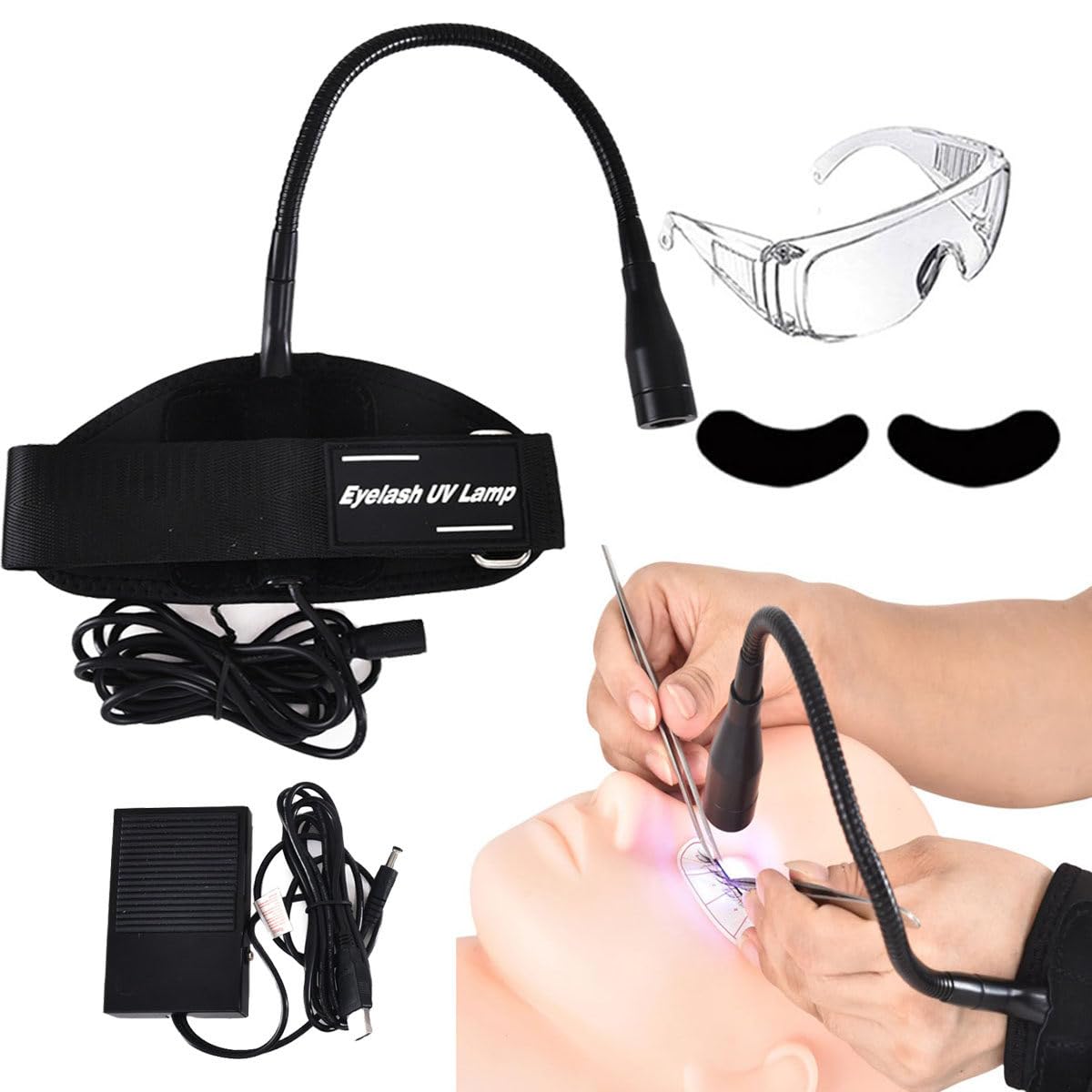LáMpara De MuñEca Uv Led De 5 W, LáMpara De Curado De Pegamento Uv Para ExtensióN De PestañAs, LáMpara De UñAs Uv Con Parche Para Ojos Y Gafas, Interruptor De Pie, Cuello De Cisne Flexible