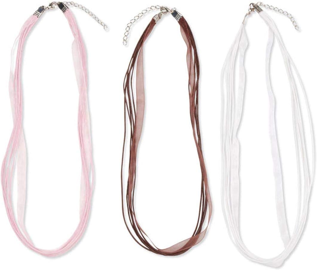 Darice Ribbon Necklace Cord Brown, White, Pink 18 inch (3-Pack) 1993-98