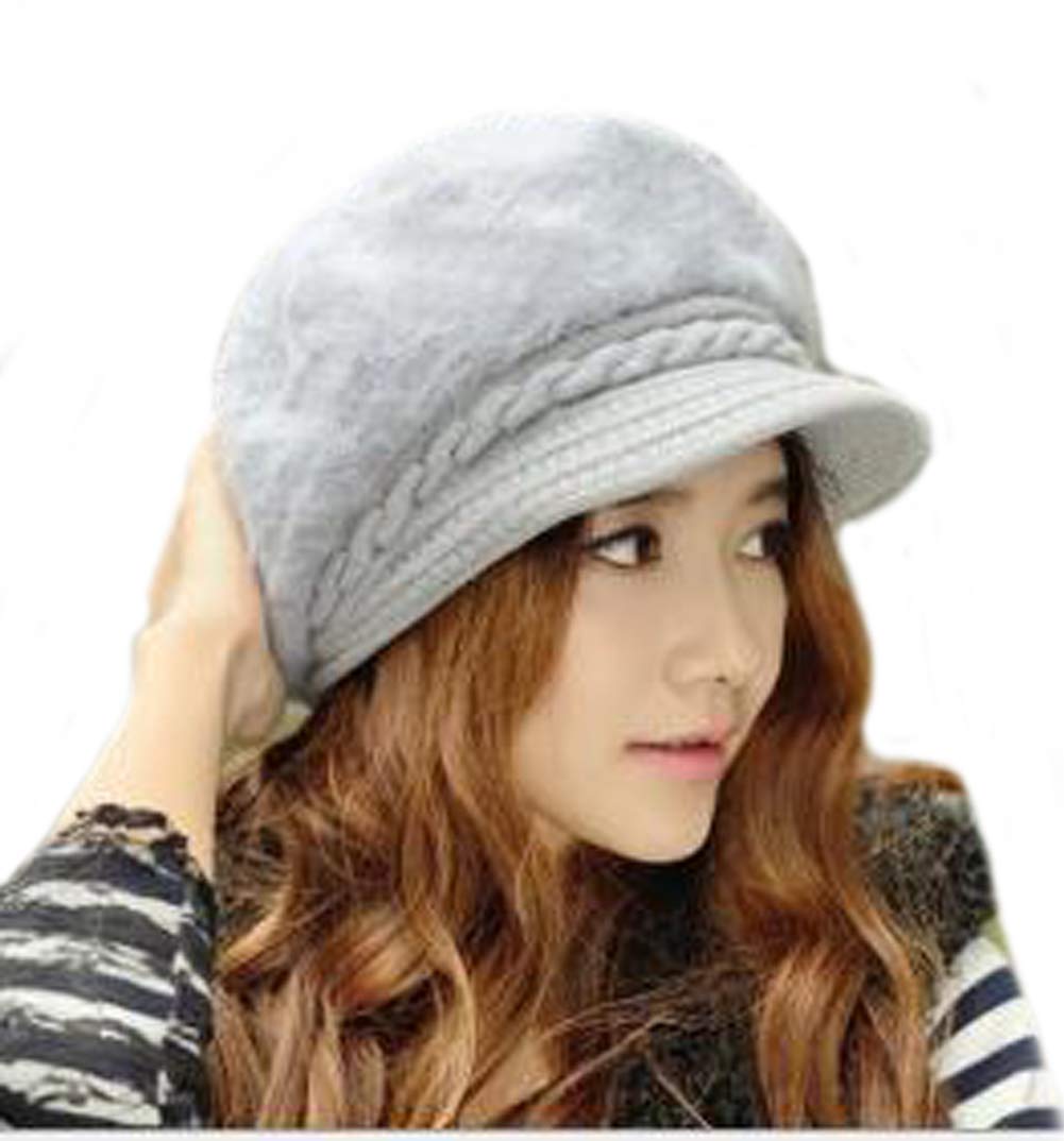 Ewanda store Womens Winter Warm Slouchy Hat with Brim Knit Beanie Beret Hat Skull Hat Caps with Visor