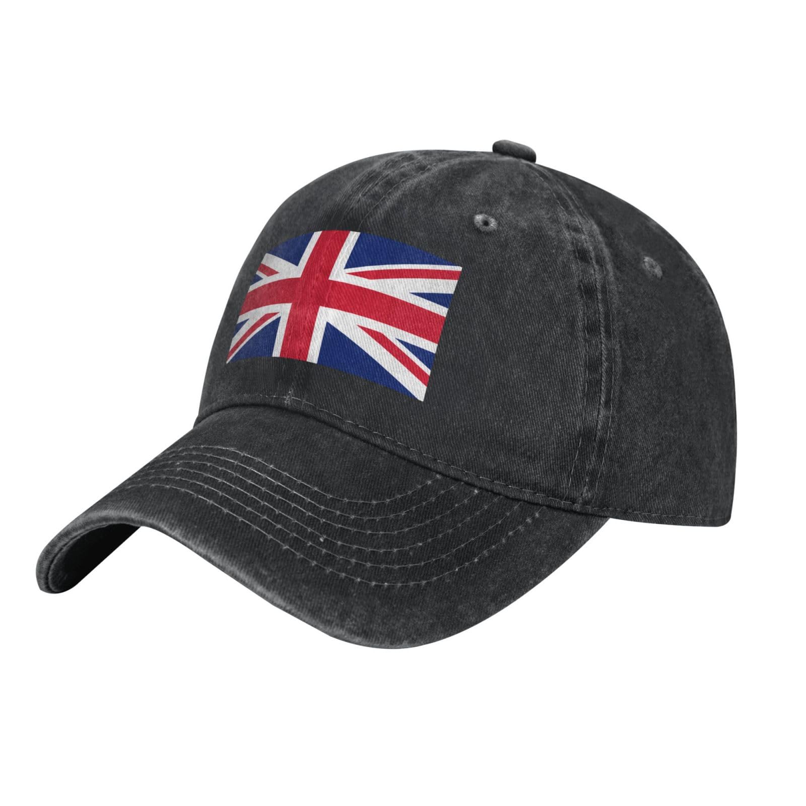 British Flag Washed Cowboy Baseball Cap for Adults - Stylish and Breathable Hat with Adjustable Strap, Black, One size