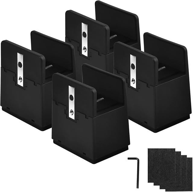 AUAUY Furniture Risers 2 inchs, Bed Risers with Adjustable Screw Clamp, Sofa Bed Tables Heavy Duty Risers fit Square or Round Sofa Leg Diameter from 0''1.5'', Supports 20,000 lbs (Black, 4Pack)