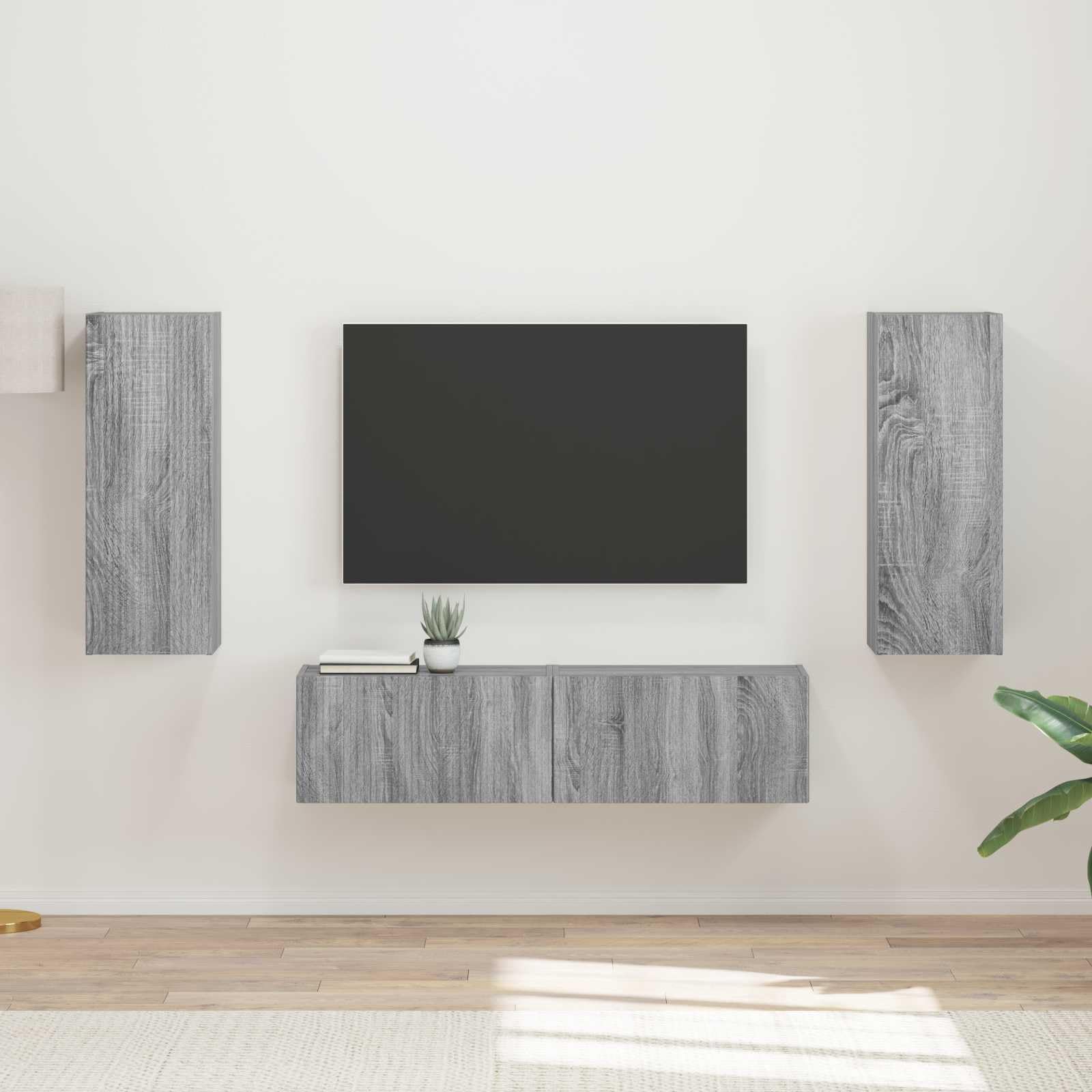 TV-Schrankset Wandmontiert 2-teilig, Graues Sonoma Holzwerkstoff, Modernes Media-Center für Wohnzimmer, Elegante Aufbewahrung, Platzsparendes Design