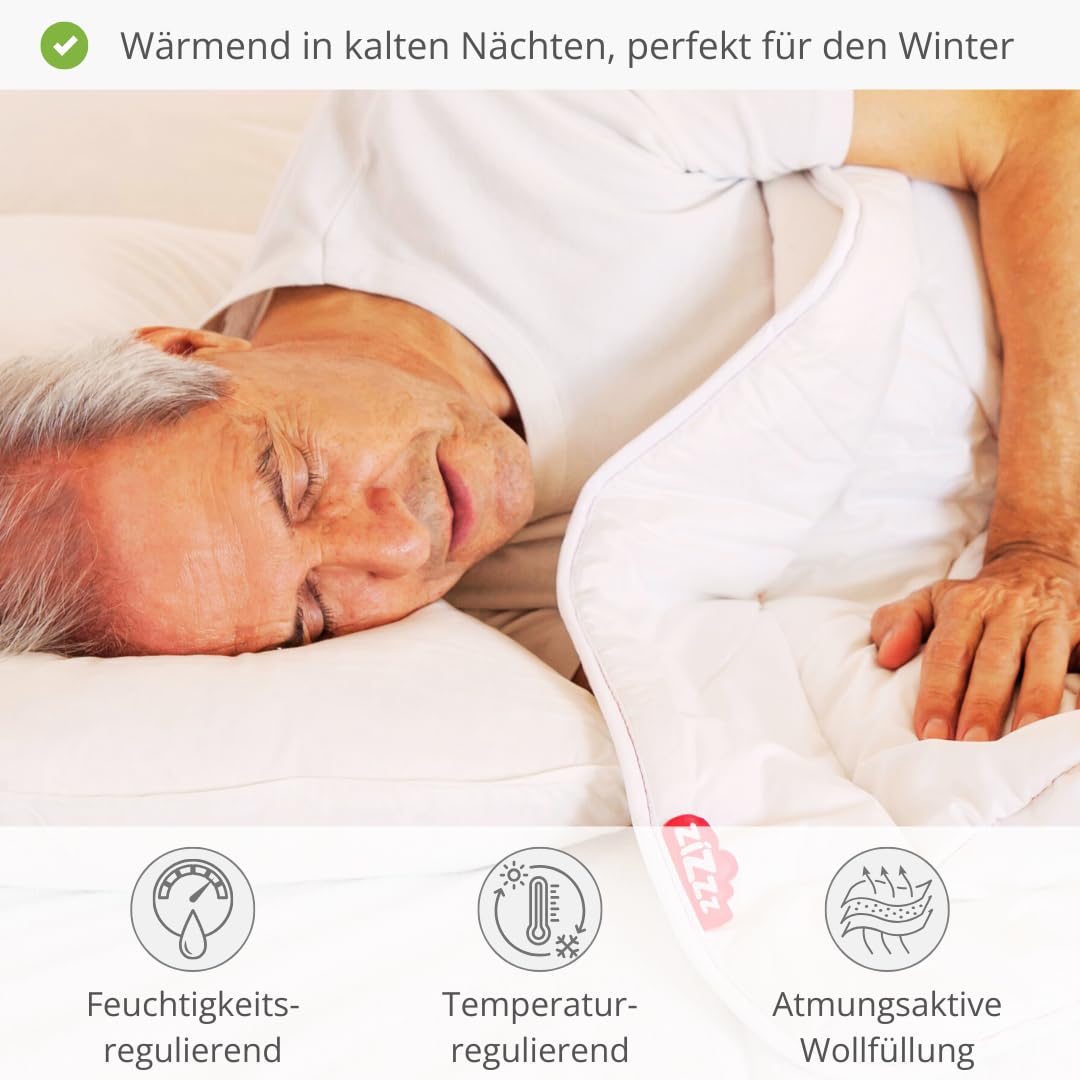 Winter Bettdecke extra warm Bio Baumwolle in Premium Qualität - 460g/m2 Swisswool Füllung (135x200 cm)