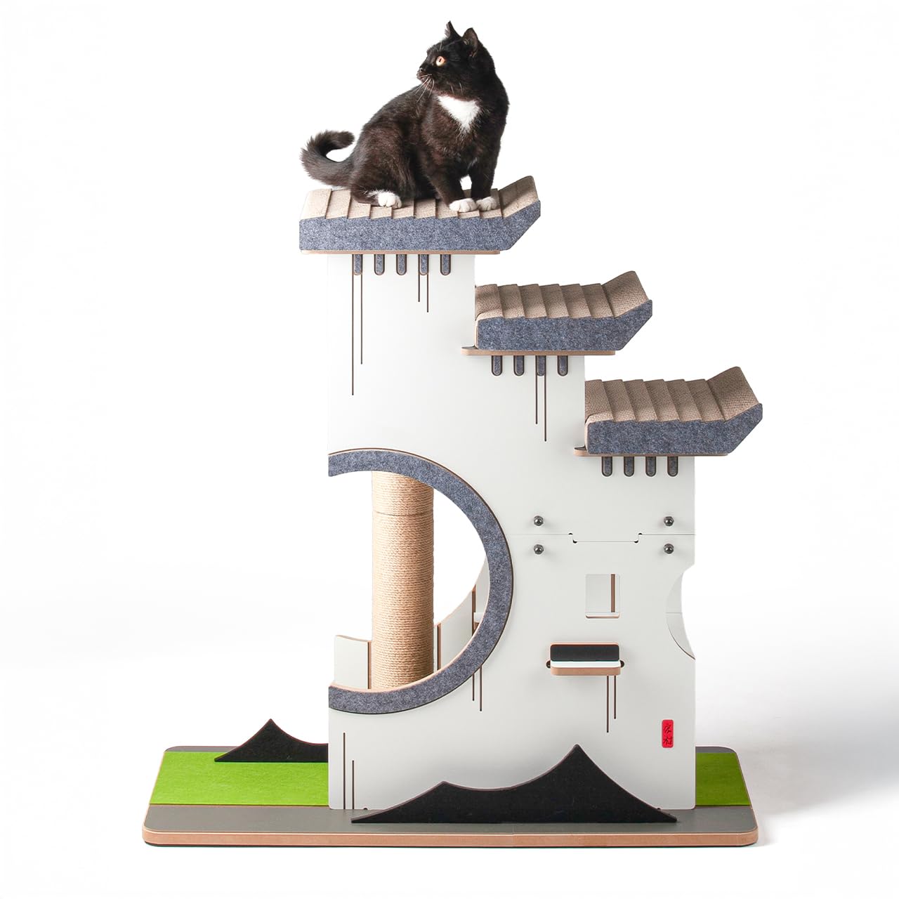 CanadianCat Company | Kratzbaum Katzenmöbel Château Tatzberg - Sisal Kratzflächen, Kuschelhöhle & Klettermöglichkeiten, 89x38x90 cm, Robustes für Wohnung, modernes alpines Wohndesign