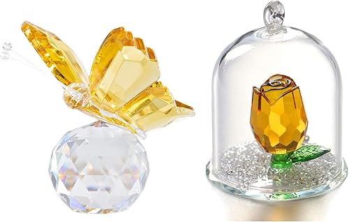 H&D Figura de mariposa voladora de cristal con base de bola de cristal, colección de adornos de vidrio cortado, estatua de animal coleccionable,