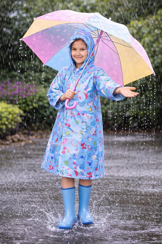 Image of Kids Waterproof PVC Raincoat with Hood & Sleeves | Lightweight, Portable Rain Wear for Boys & Girls | Button Closure with Storage Bag