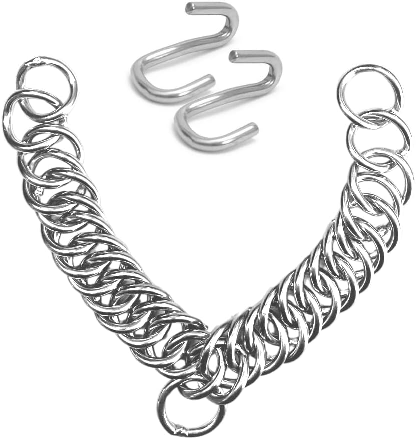 LBH MARKET Horse Curb Chain Bundle – 9½" Stainless Steel Curb Chain with 24 Links & Pair of Stainless Steel Hooks – Durable Bit Accessory for Horse Tack, Western & English Riding