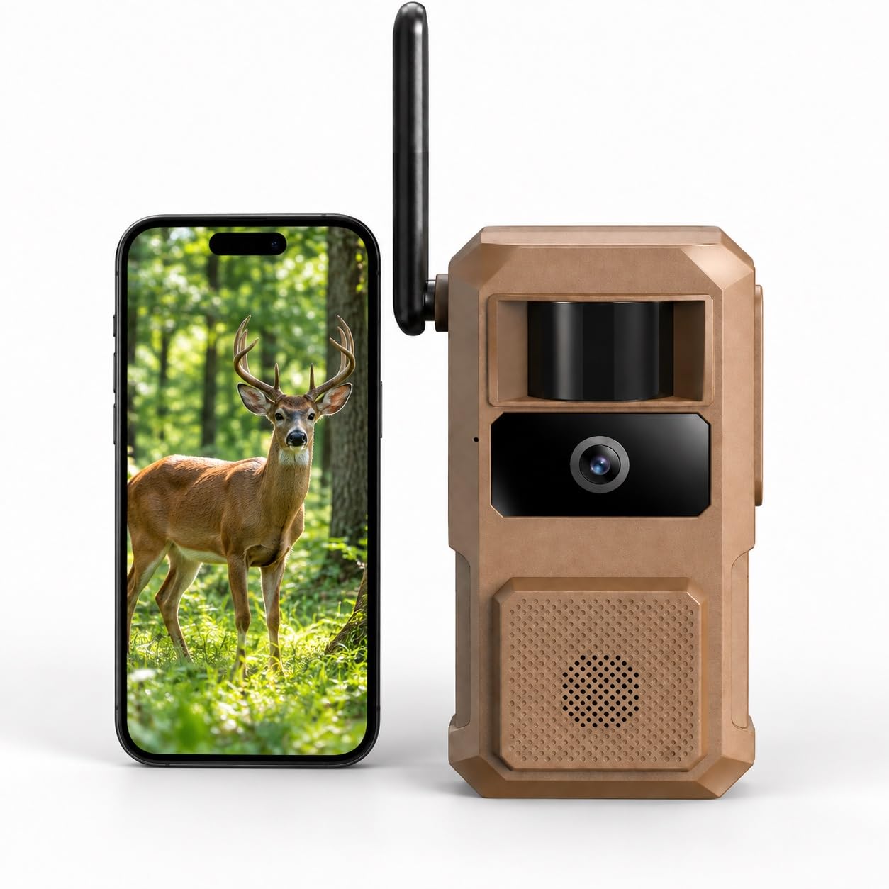 Built-in 4G LTE SIM Cellular Trail Camera, Real-Time Alert 0.1s Trigger , IP66 Waterproof Trail Cameras, No-Glow Night Vision 48MP Trail Camera, 2K Live Cellular Game Camera with AI Animal ID