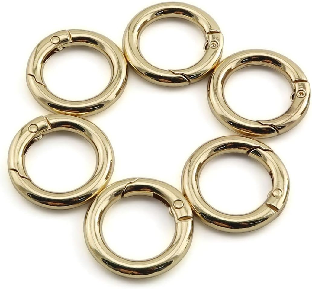 6pcs 19x29mm Round Spring Snap Hooks Clip DIY Accessories for Handbag Purse Shoulder Strap Key Chains Buckle Zinc Alloy Circle Round Metal Spring Key Ring(Gold)