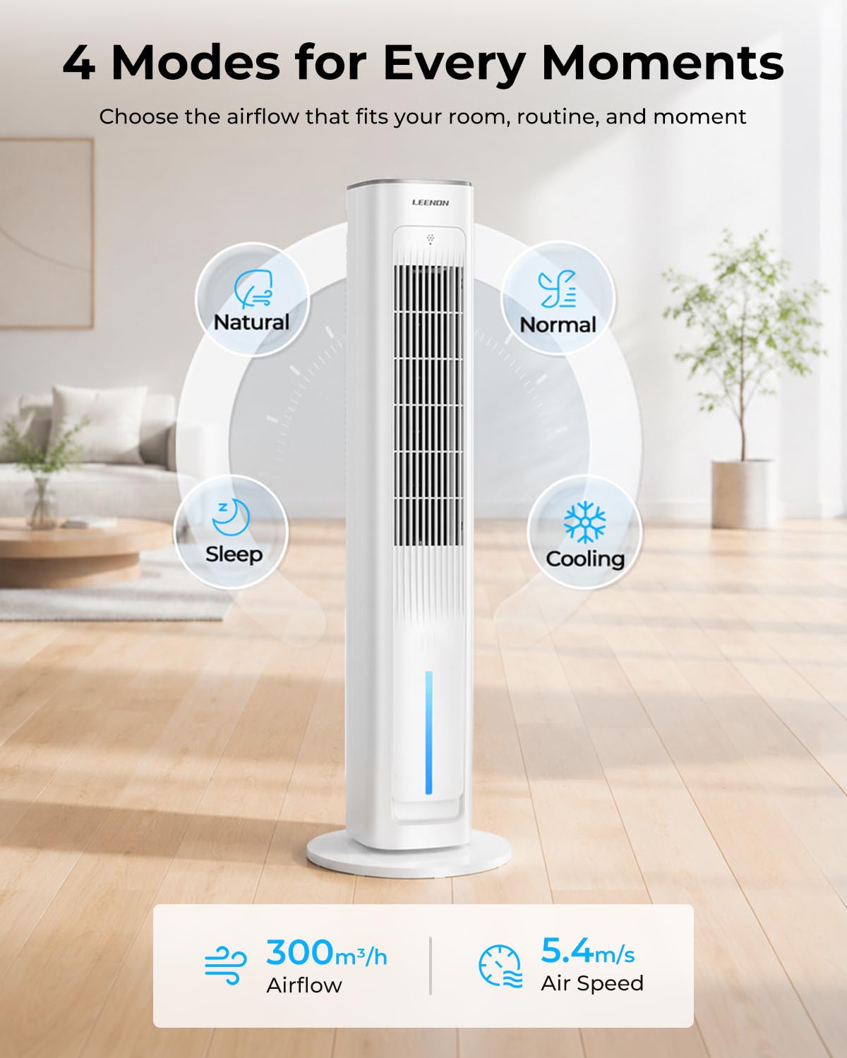 LEENON 3en1 Rafraichisseur d'Air Silencieux, 38" Colonne Ventilateur avec Télécommande & Réservoir 3L, 3 Vitesses/Modes, Minuterie 12H, Oscillation, Ventilateur Eau Froide Maison