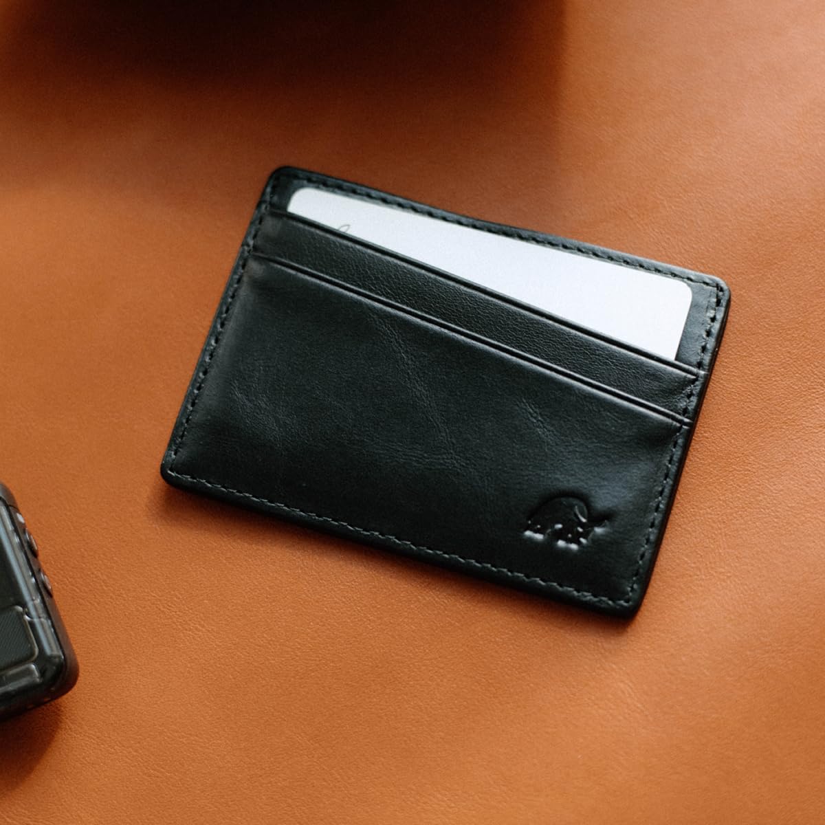 Bullstrap Leather Smart Wallet for Men with Tracker | Apple® Find My Compatible Premium Full-Grain Genuine Leather Card Holder Wallet with Tracker Built-In | Slim & Beautiful w/Unique Patina | Black