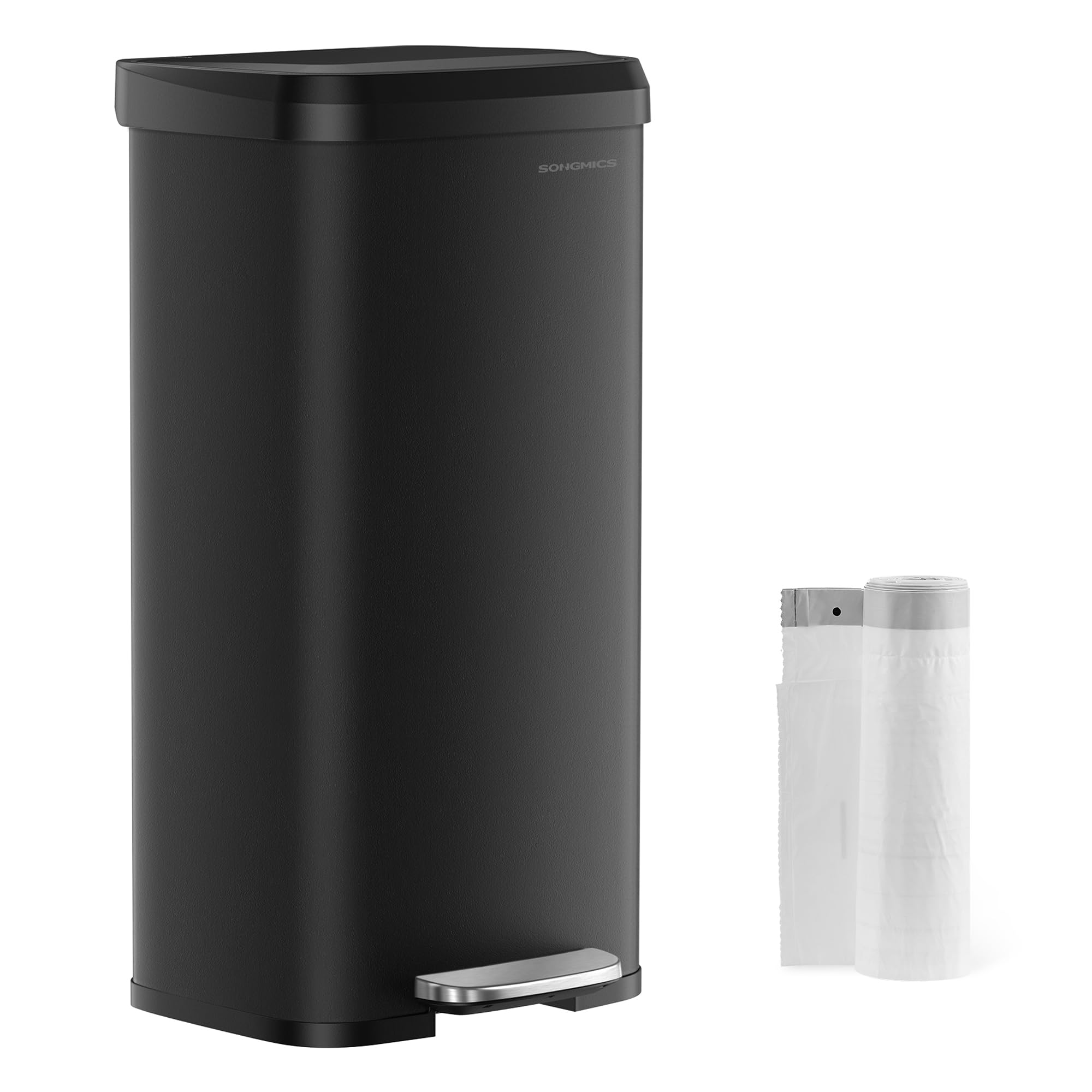 SONGMICS Kitchen Trash Can, 18-Gallon Stainless Steel Garbage Can, with Stay-Open Lid and Step-on Pedal, Soft Closure, Tall, Large and Space-Saving, Black ULTB520B68