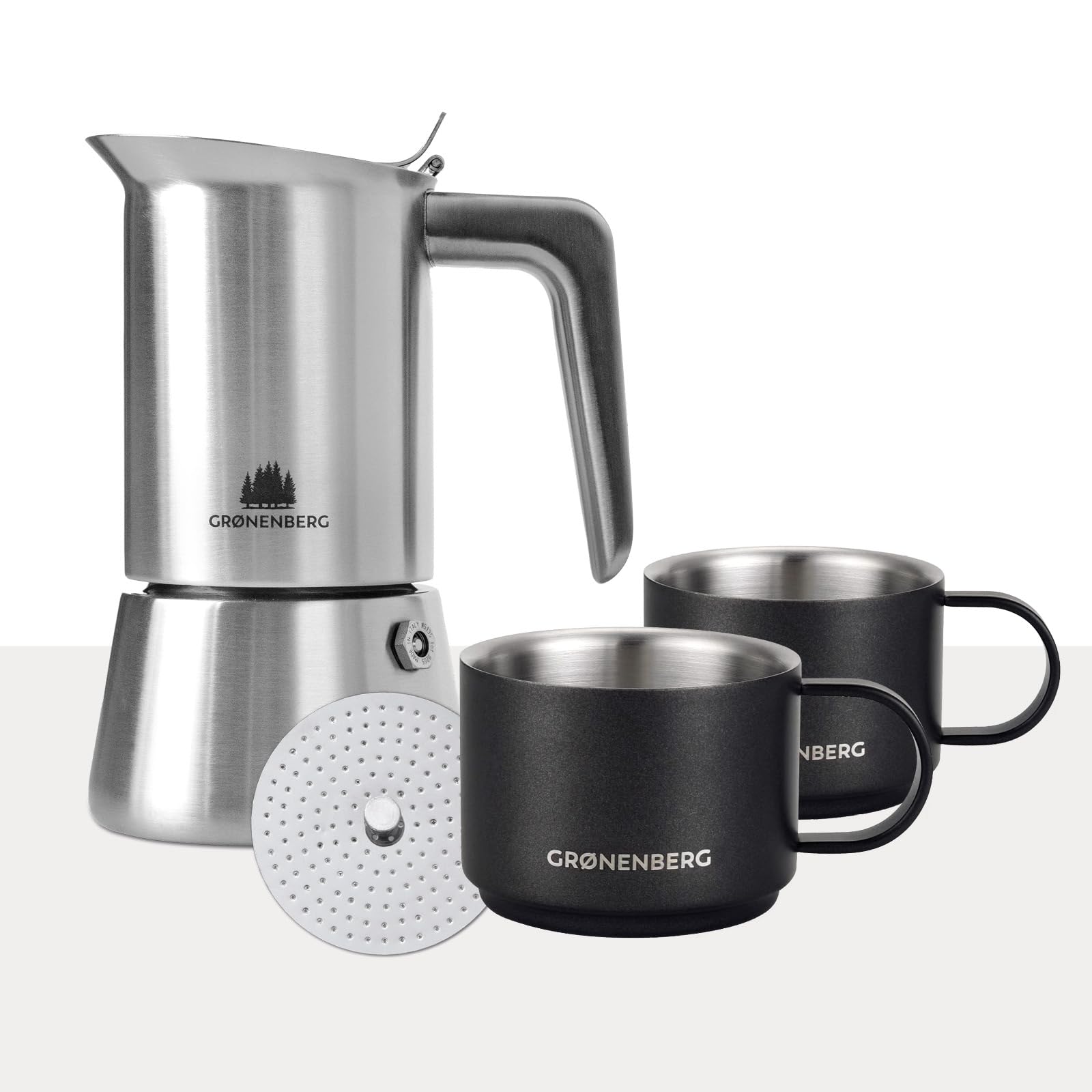 Groenenberg Spar Set 5 | Espressokocher Edelstahl 4 Tassen + Espressotassen | Induktion Espressokanne (200ml)