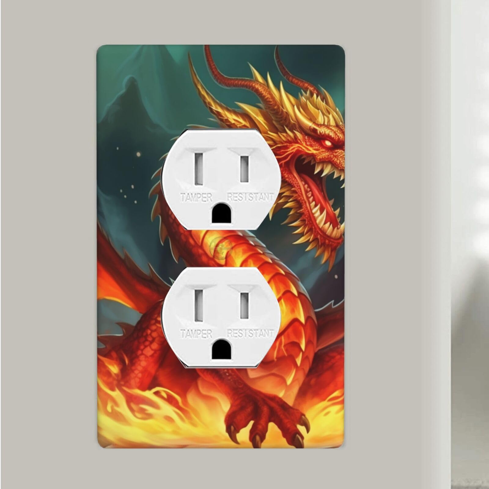 Aceprints Dragon King In Fire Duplex Receptacle Outlet Covers, 1-Gang Standard Size Wall Plates Unbreakable Polycarbonate Electrical Switchplate Cover Faceplate For Bathroom Kitchen Decor
