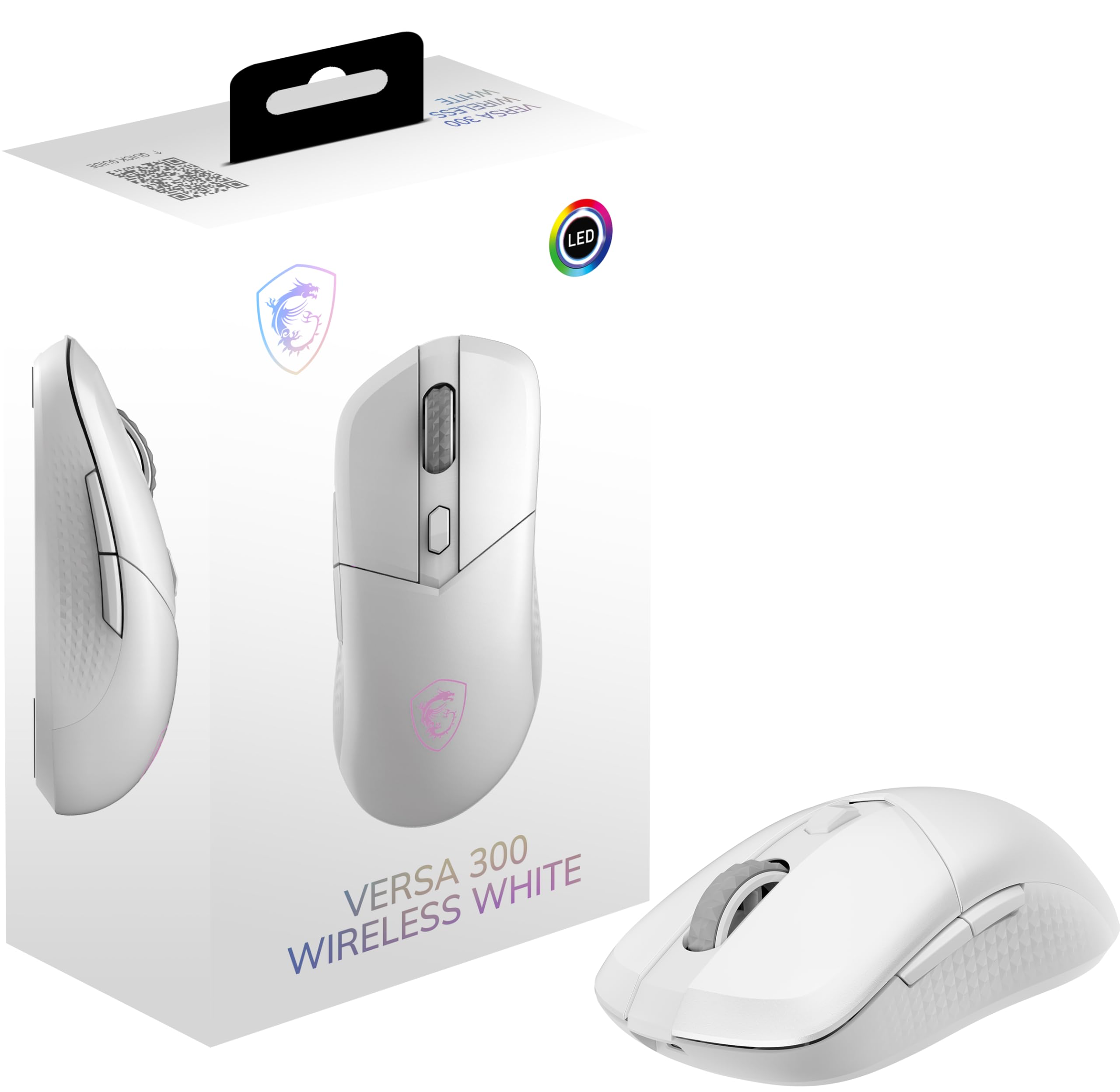 MSI Versa 300 Wireless White Gaming Mouse, 8000 DPI, 30M+ Clicks Kailh Switch, Optical Sensor, Ergonomic Ambitextrous Hand Design, RGB Light