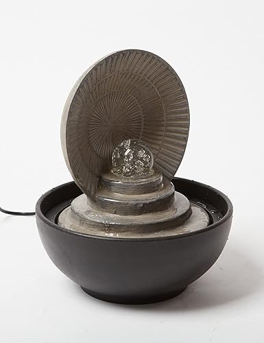 Miniatura 2 de SEINHIJO Fuente de agua de mesa para interiores, Fengshui, cascada en cascada, centro de mesa de poliresina, decoración de luces LED, bola rodante